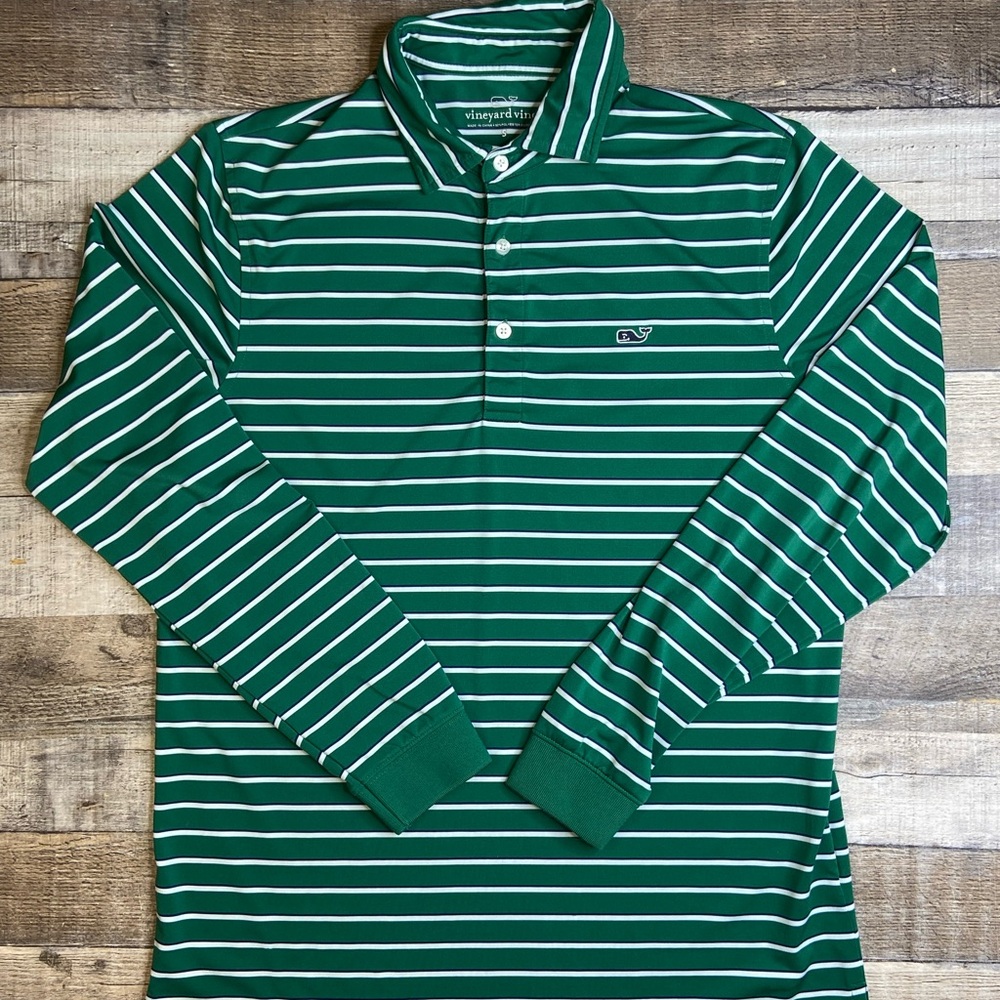Vineyard Vines Green Striped Men's Shirt Performance Polo